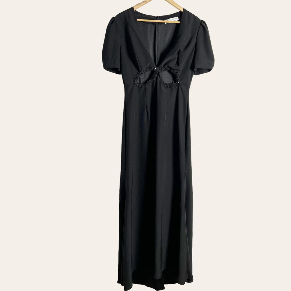 leena for Mac Duggal Black Embelished Cutout Short Sleeve Formal Gown Size 8